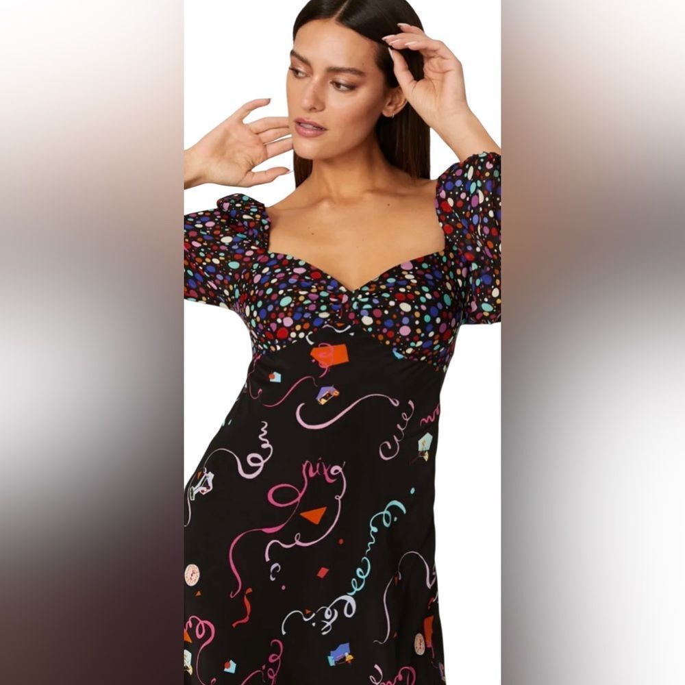 Rixo Gio Confetti Midi Silk Cocktail Dress Size 6